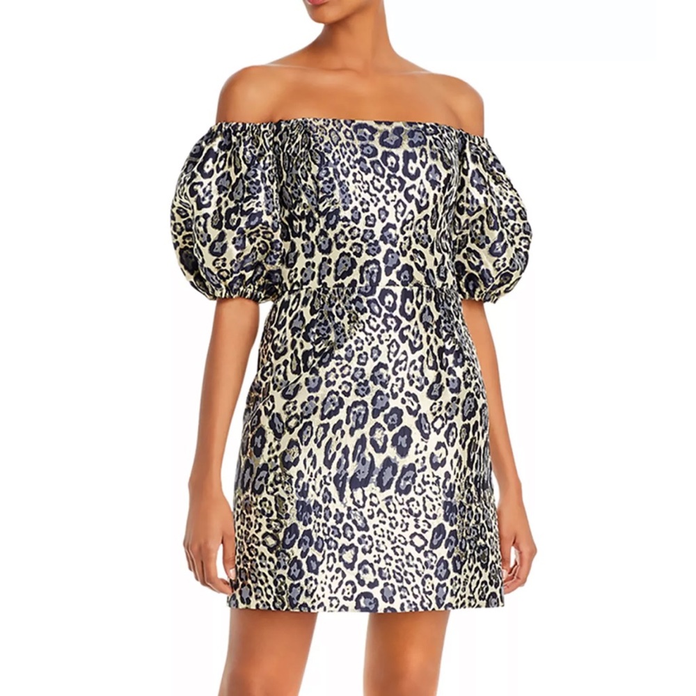 Aidan Mattox strapless, leopard cocktail dress with off the shoulder sleeves